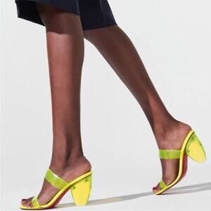 Christian Louboutin Ovida PVC Clear Strap Block Heels Neon Yellow Fluo EU 38